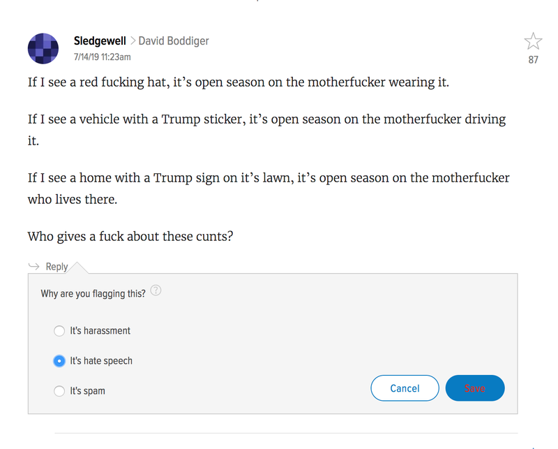 Illustration for article titled So I guess it's now OK for Kinja users to make death threats? How do we get these removed?